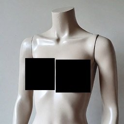 A mannequin torso with the Black Bar censor style applied