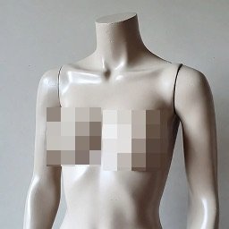 A mannequin torso with the Pixelate censor style applied
